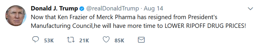 President Trump’s Tweet Against Merck CEO Detracts from His Own Inaction on Drug Prices